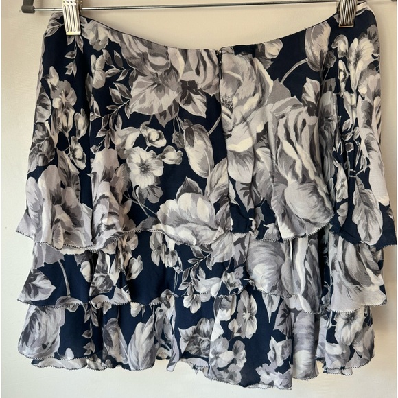 INTERMIX Layered Blue Ruffle Skirt Flower Silk Print - Picture 5 of 10
